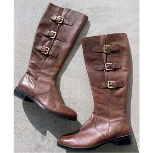 Ecco brown leather riding boots with buckles Sz 39 8.5